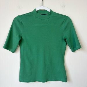 Anthropologie Green Short Sleeve Mock Neck Top